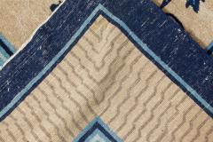 Early 20th Century Chinese Bold Botanic Beige Blue Handmade Wool Carpet - 2450025