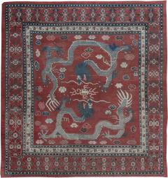 Early 20th Century Chinese Royal Crimson and Blue Handwoven Wool Rug - 2451232