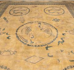 Early 20th Century Chinese Yellow Beige Blue Handwoven Wool Carpet - 2451413