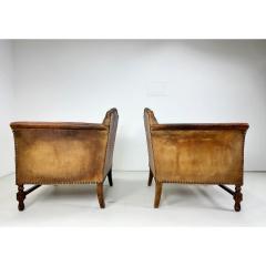 Early 20th Century European Leather Lounge Chairs Set of 2 - 3356708