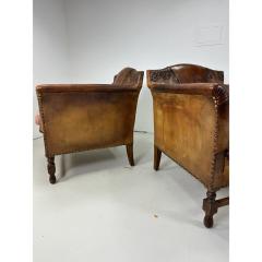 Early 20th Century European Leather Lounge Chairs Set of 2 - 3356744