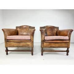 Early 20th Century European Leather Lounge Chairs Set of 2 - 3356776