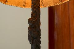 Early 20th Century Floor Lamp in Hand Carved Wood with Stunning Leather Shade - 4394948