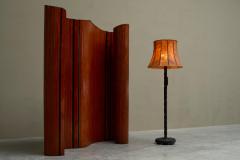 Early 20th Century Floor Lamp in Hand Carved Wood with Stunning Leather Shade - 4394954