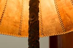 Early 20th Century Floor Lamp in Hand Carved Wood with Stunning Leather Shade - 4394959