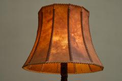 Early 20th Century Floor Lamp in Hand Carved Wood with Stunning Leather Shade - 4394963