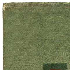 Early 20th Century French Art Deco Green Handmade Wool Rug - 2455266