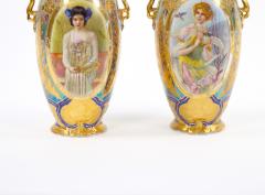 Early 20th Century German Art Nouveau Hand Painted Gilt Porcelain Vases - 3281971