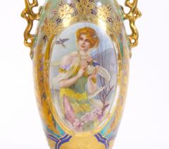 Early 20th Century German Art Nouveau Hand Painted Gilt Porcelain Vases - 3281976
