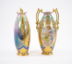 Early 20th Century German Art Nouveau Hand Painted Gilt Porcelain Vases - 3282010