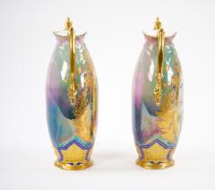 Early 20th Century German Art Nouveau Hand Painted Gilt Porcelain Vases - 3282017