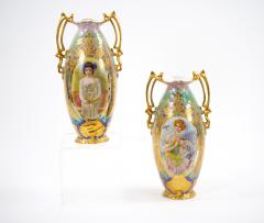 Early 20th Century German Art Nouveau Hand Painted Gilt Porcelain Vases - 3282032