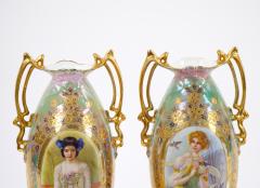 Early 20th Century German Art Nouveau Hand Painted Gilt Porcelain Vases - 3282034