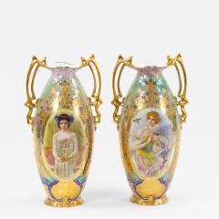 Early 20th Century German Art Nouveau Hand Painted Gilt Porcelain Vases - 3283610