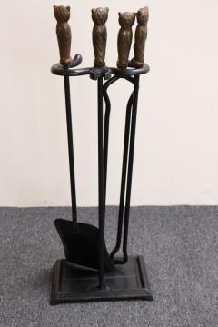 Early 20th Century Iron Fire Tool Set with Cast Brass Owl Form Handles - 4380465