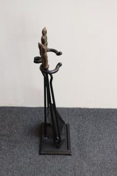 Early 20th Century Iron Fire Tool Set with Cast Brass Owl Form Handles - 4380467