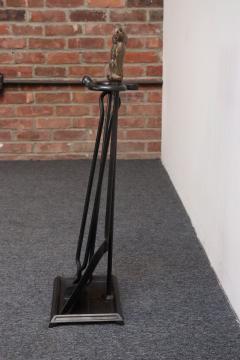 Early 20th Century Iron Fire Tool Set with Cast Brass Owl Form Handles - 4380468