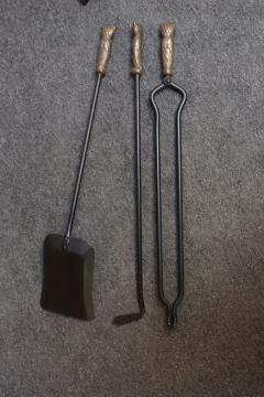 Early 20th Century Iron Fire Tool Set with Cast Brass Owl Form Handles - 4380470