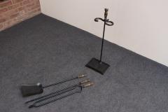 Early 20th Century Iron Fire Tool Set with Cast Brass Owl Form Handles - 4380471