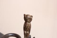 Early 20th Century Iron Fire Tool Set with Cast Brass Owl Form Handles - 4380474