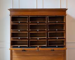 Early 20th Century Italian Wooden Filing Cabinet with Tambour Door - 4437718