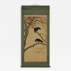 Early 20th Century Japanese Nihonga Scroll Crow Persimmon  - 3930851