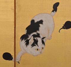 Early 20th Century Japanese Screen Cat Mouse by Otaki Uzan  - 3658857