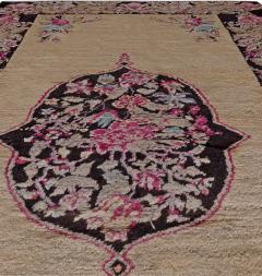 Early 20th Century Karabagh Black and Pink Flower Design Handmade Wool Rug - 2455646