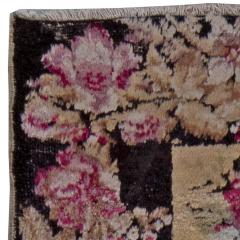Early 20th Century Karabagh Black and Pink Flower Design Handmade Wool Rug - 2455647