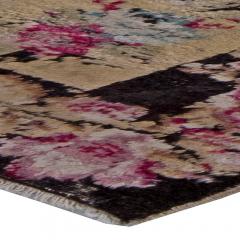 Early 20th Century Karabagh Black and Pink Flower Design Handmade Wool Rug - 2455648
