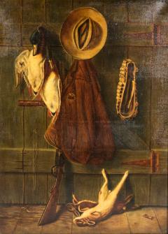 Early 20th Century Oil Canvas Trompe Loeil Painting Wood Frame - 1039777