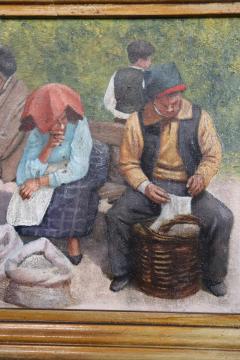 Early 20th Century Oil Painting on Board Peasant Scene Signed - 2556619