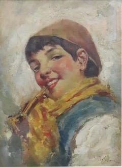 Early 20th Century Oil Painting on Board by Luca Postiglione Italian Artist - 2410964