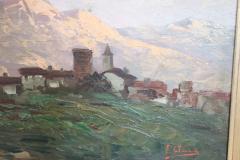 Early 20th Century Oil on Board Italian Painting Mountain Town Signed - 2635425