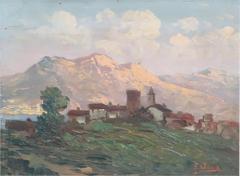 Early 20th Century Oil on Board Italian Painting Mountain Town Signed - 2641683