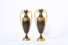 Early 20th Century Pair Tall Patinated Bronze Vases Pieces - 1593200