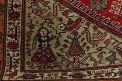 Early 20th Century Persian Feraghan Green Pink Red and White Handmade Rug - 2454242