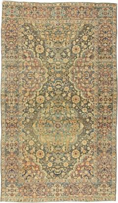 Early 20th Century Persian Kirman Bold Botanic Brown Green Yellow Wool Rug - 2453509