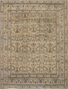Early 20th Century Persian Meshad Beige and Teal Handwoven Wool Rug - 2454460