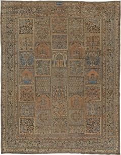Early 20th Century Persian Meshad Rust Blue Walnut and Brown Handmade Wool Rug - 2453459