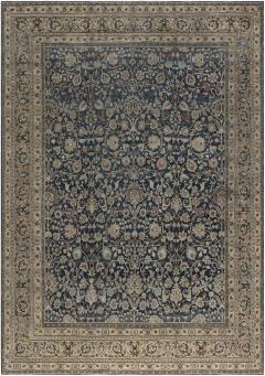 Early 20th Century Persian Tabriz Blue Brown Handmade Wool Carpet - 2446298