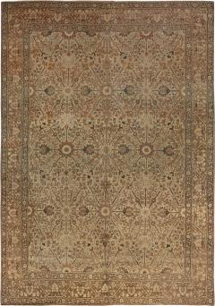 Early 20th Century Persian Tabriz Floral Beige Sepia Brown Handmade Wool Rug - 2454218