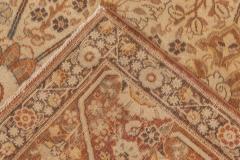 Early 20th Century Persian Tabriz Floral Beige Sepia Brown Handmade Wool Rug - 2454223