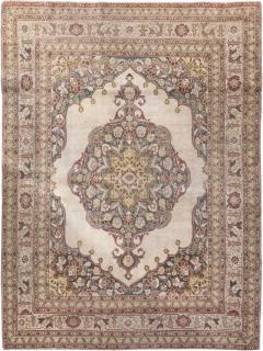 Early 20th Century Persian Tabriz Yellow Red Blue and White Handwoven Wool Rug - 2454557