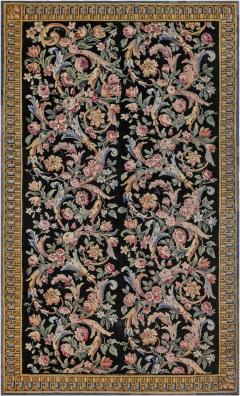 Early 20th Century Savonnerie Floral Black Background Wool Rug Size Adjusted  - 2455286