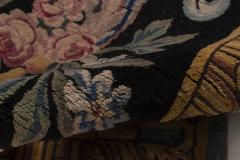 Early 20th Century Savonnerie Floral Black Background Wool Rug Size Adjusted  - 2455287
