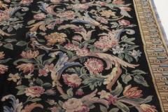 Early 20th Century Savonnerie Floral Black Background Wool Rug Size Adjusted  - 2455289