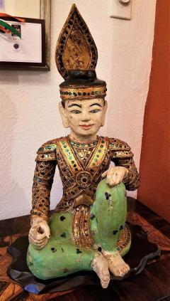 Early 20th Century Thai Seated Boy Emperor Polychrome Statue - 1710718