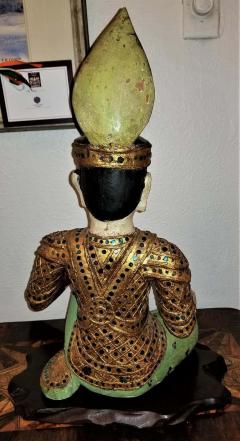 Early 20th Century Thai Seated Boy Emperor Polychrome Statue - 1710721