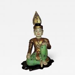 Early 20th Century Thai Seated Boy Emperor Polychrome Statue - 1711471